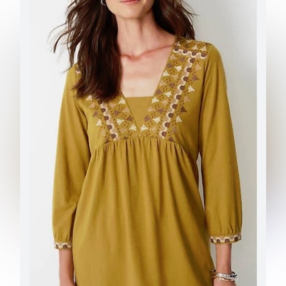 J. Jill Embroidered Boho Tunic Top Size M Cotton Tencel Blend - Picture 1 of 10